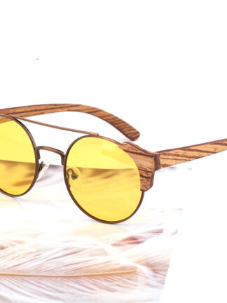 Купить 2021 Fashion New Ladies Retro Round Frame Bamboo Wood Glasses Wood Laminated Polarized Sunglasses Can Be Customized