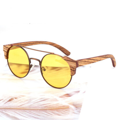 Купить 2021 Fashion New Ladies Retro Round Frame Bamboo Wood Glasses Wood Laminated Polarized Sunglasses Can Be Customized