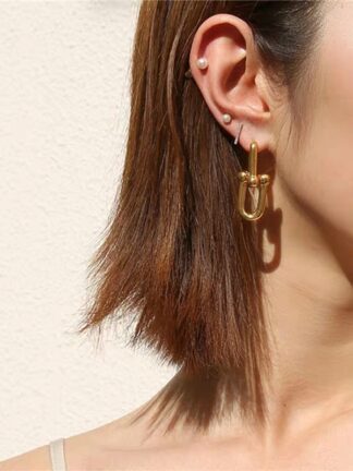 Купить Fashion charm Stainless Steel U Shape Stud Earring Design Chain Link Earrings for Women Man Wedding Party Jewelry With Box