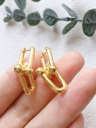 Купить Stud Hoop Earring Gauge New Fashion Stainless Steel U Shape Design Chain Link for Women Man Wedding Party Jewelry