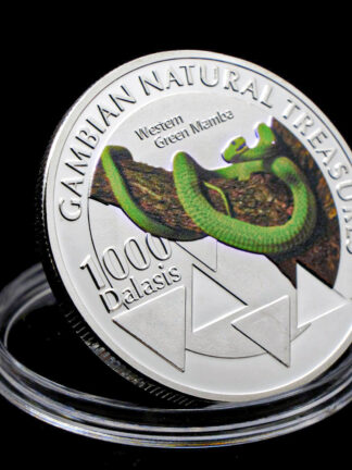 Купить 10pcs Non Magnetic Craft Silver Plated Gambian Natural Treasumres African Westem Green Mamba Snake Medal Souvenirs Coin Animal Collectible Coins