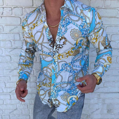 Купить graphic shirts for men trendy Autumn lapel 3D printing Blouses Hip hop Shirt casual slim fit youth long sleeve Hawaiian Blouse Streetwear Camisas Mens Shirts