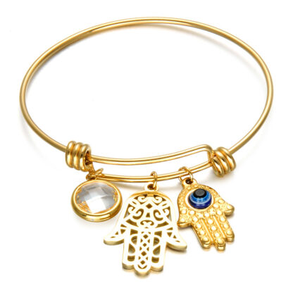 Купить 18K Gold Plating Fatima Hand Charm Bangle Adjustable Bracelet with Rhinestone