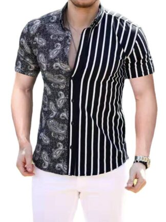 Купить Paisley Stripe Hawaiian Summer Shirts Mens Fashion Casual Beach Blusa Button Up Shirt Plus Size Blouses