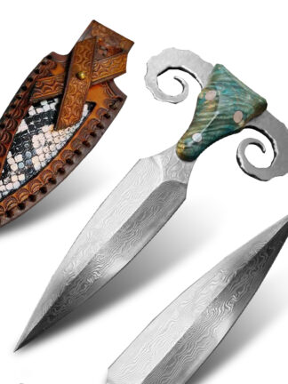 Купить Damascus Push Knife Fixed Blade Military Tactical Self-Defense Knife with Leather Case Outdoor Camping Multipurpose Hunting Claw Knives Cool Sword BM Karambit MT