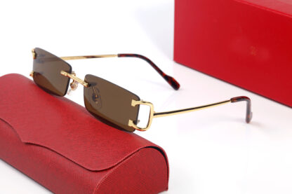 Купить Fashion Designer Sunglasses for Women Mens Luxury Temples Gold Metal Frameless Sunglass Eyeglass Protection Frame Simple High Quality Square Framed Eyelgasses