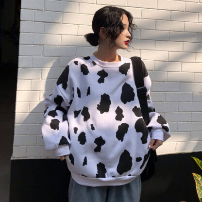 Купить Februaryfrost Cute Autumn Hoodie Sweatshirt Women Tops Loose Casual Milk Print Hoodie Streetwear Girl Pullover Japan Hoodies Funny Female
