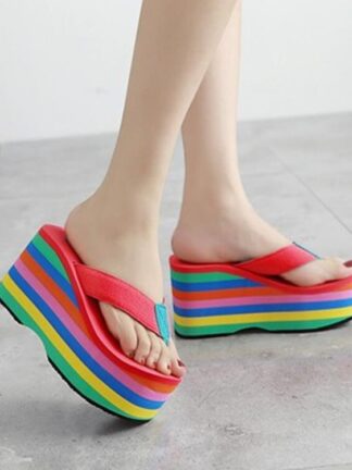 Купить 2022 Wholesale Women Flip Flops Sandals New Thick Bottom Platform Slippers Slope Beach Female Rainbow Colorful Slipper