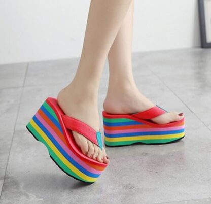 Купить 2022 Wholesale Women Flip Flops Sandals New Thick Bottom Platform Slippers Slope Beach Female Rainbow Colorful Slipper