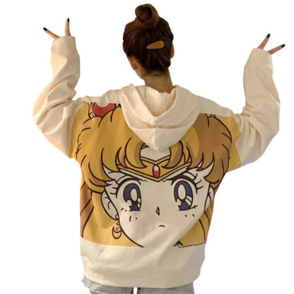 Купить Februaryfrost Sweatshirt Harajuku Sailor Moon Cartoon Print Hoodie Women Loose Casual Cute Pocket Long Sleeve Pullover Tops Clothes