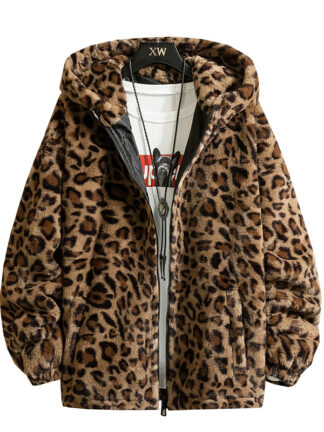 Купить Januarysnow Fashion New Warm Love Winter Jacket Men Coat Woman Hooded Faux Fur Leopard Casual Slim Parka Men's Winter Coat