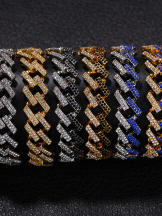 Купить Cuban link chain Tennis 15mm Hip Hop/Punk Men'sGold Crystal Bracelets Bling Iced Out Zircon Miami Curb Bracelet Jewelry Gifts Wholsales