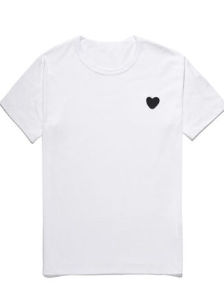Купить Black Love Hearts T-shirt Peach Heart Men Women Round Neck Cotton Short-sleeved Solid Color Embroidery Heart Lovers Tee Top Hip Hop Shirt