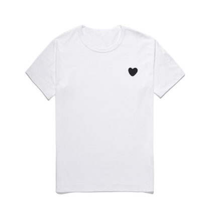 Купить Black Love Hearts T-shirt Peach Heart Men Women Round Neck Cotton Short-sleeved Solid Color Embroidery Heart Lovers Tee Top Hip Hop Shirt