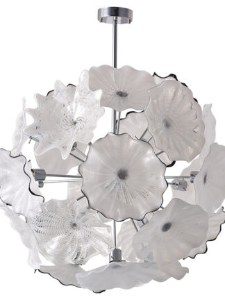 Купить Modern Hand Blown Glass Chandelier Lighting Led Plate Light Diameter 44 Inches White Flower Chandelier Lights for Home Decoration