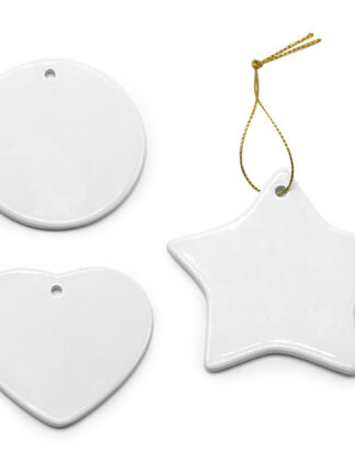 Купить Blank White Sublimation Ceramic pendant Creative Christmas ornaments Heat transfer Printing DIY ceramic ornament heart round Chr