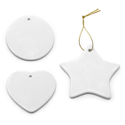 Купить Blank White Sublimation Ceramic pendant Creative Christmas ornaments Heat transfer Printing DIY ceramic ornament heart round Chr