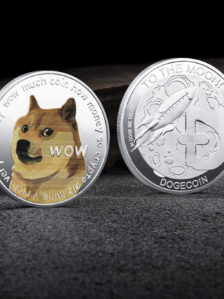 Купить 50pcs Non Magnetic Craft WOW Dogecoin To The Moon In Doge We Trust Silver Plated Commemorative Coins Cute Dog Pattern Printed Cllection