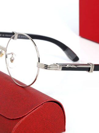 Купить Silver Mens Sunglasses Designer Women Eyeglasses Metal Gold Full Frame Round Transparent Eyeglasses Wooden Sunglass Luxury Carti Buffalo Horn Sun glasses With Box