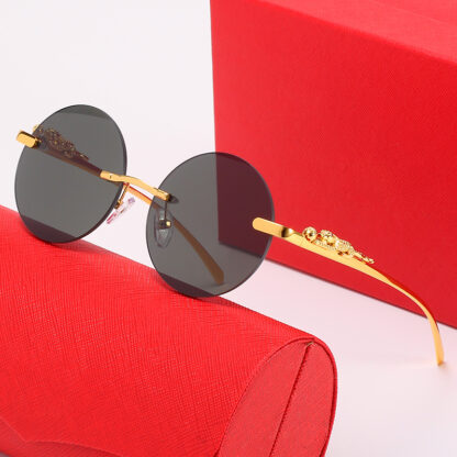 Купить Round Designer Sunglasses For Women Gold Metal Panther Frame Brand Design Sunglass Mens Black Brown Transparent Lens Glasses Eyeglasses With Box lunettes de soleil