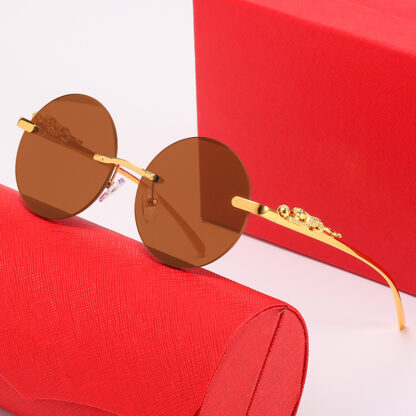 Купить Round Mens Designer Sunglasses For Women Panther Sunglass Frameless Leopard Sun glasses Woman Man Unisex Gold Metal Outdoors Driving Eyeglass Fashion Eyeglasses