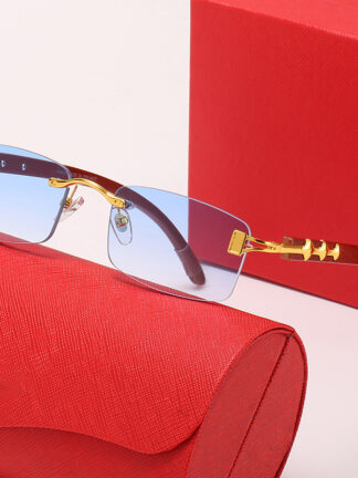 Купить Luxury Glasses Brand Designer Sunglasses for Women Man Blue Sunglass Square Gold Metal Brown Wood Bamboo Eyeglass Carti Glasses Frameless Eyeglasses Mens Womens