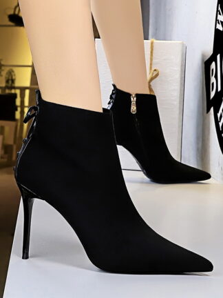 Купить New Woman Boots Pointed Toe Ankle High Heel Shoes Women Fashion Zipper Party Black Boots Winter Snow Super High Black