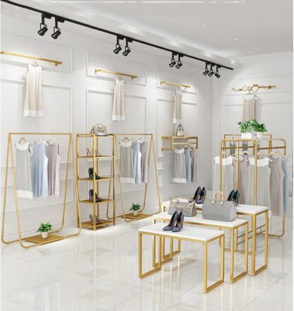 Купить Clothing store display rack floor combination gold women's cloth shop shelf iron hanging clothes racks