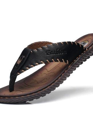 Купить brand New Arrival Slippers High Quality Handmade Slippers Cow Genuine Leather Summer Shoes Fashion Men Beach Sandals Flip Flops m9Fl#