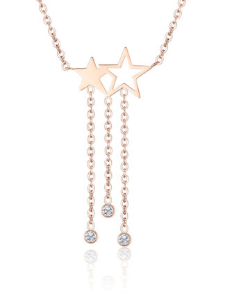 Купить Luxury Design Womens Rose Gold Plated Stainless Steel Star Pendant Necklacewith Tassel