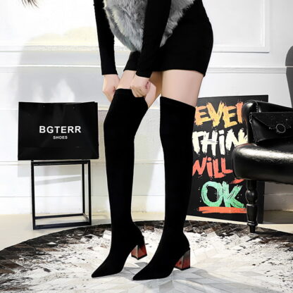 Купить 2021 New arrive suede leather over the knee boots stiletto high heels thigh high boots women pointed long shoes