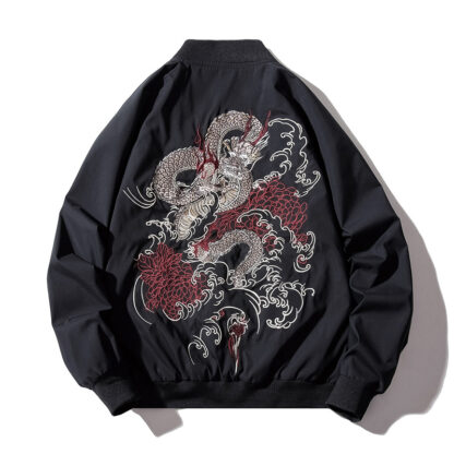 Купить Januarysnow Spring Autumn Pilot Bomber Jacket Men Women Dragon Embroidery Baseball Jacket Fashion Casual Youth Couples Coat Streetwear