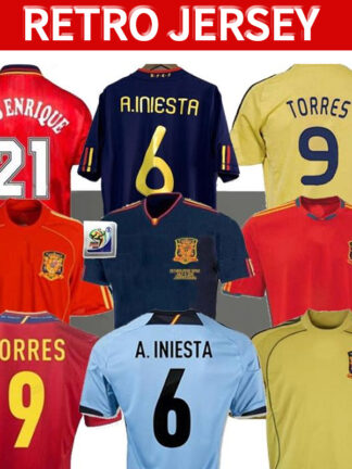 Купить 2010 Spain retro soccer jerseys 1994 World Cup RAUL XAVI Hierro LUIS ENSRIQUE XAVI ALONSO Caminero Iniesta PUYOL PIQUE David Villa
