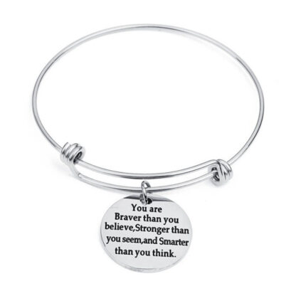 Купить Motivate Words Engraved Round Stainless Steel Charm Bangle Bracelets for Lovers Gift