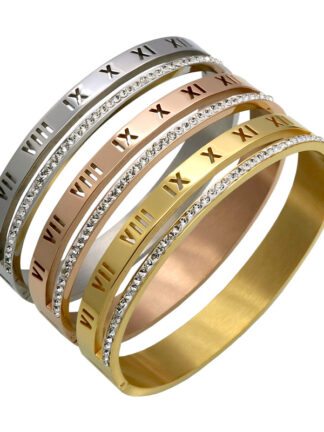 Купить High Quality Hollow Roman Numerals Rhinestone Bangle Bracelet Jewelry for Women Gift