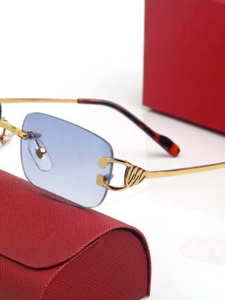 Купить Blue Fashion Designer Sunglasses Women Mens Eyeglasses Gold Silver Alloy Rimless Optical Frames Classic Rectangle Square Luxury Sunglasses for woman Eyewear