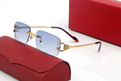 Купить Blue Fashion Designer Sunglasses Women Mens Eyeglasses Gold Silver Alloy Rimless Optical Frames Classic Rectangle Square Luxury Sunglasses for woman Eyewear