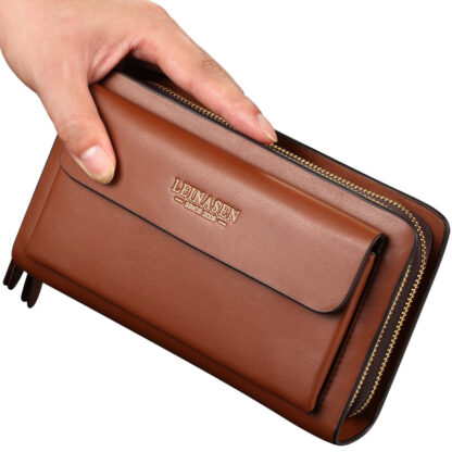 Купить Hand Bag Men's Business Folder Moneybags Long Wallet Zipper Billfold Large Capacity Purse Leisure Multi Card Holders