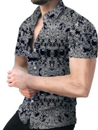 Купить Mens Short Sleeve Button Up Shirt Beach Geometry Clothes Casual Summer Shirts Gift For Boyfriend Blouse size S-3XL Shirts