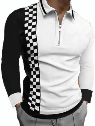 Купить polo shirts for men big and tall long sleeve Luxury Casual Designer Business Style Zipper Turn-Down Collar lattice top Fashion High Street Tee blura pattern blouse