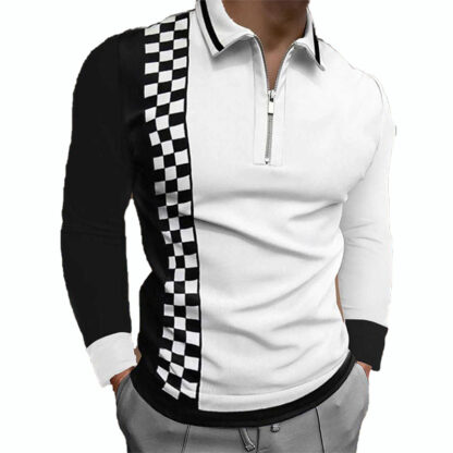 Купить polo shirts for men big and tall long sleeve Luxury Casual Designer Business Style Zipper Turn-Down Collar lattice top Fashion High Street Tee blura pattern blouse