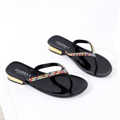 Купить summer Beach Shoe Slipper Fashion Women Slippers Flip Flops With Rhinestones Women Sandals Casual Shoes