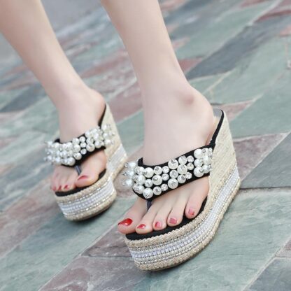 Купить doratasia Sweet High Wedges Flip Flop Hot Brand Fashion Beading Slippers Platform Slippers Women Summer Holiday Casual Shoes Woman 12Mh#