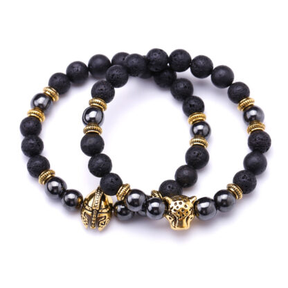 Купить Mens Handmade Colorful 8 MM Natural Stone Lava Bead Link Antique Gold Plated Metal Charm Bracelet