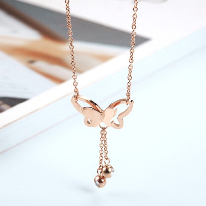Купить Womens Luxury Gift Rose Gold Plated Stainless Steel Butterfly Pendant Necklace
