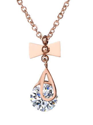 Купить New Fashion Rose Gold Plated Stainless Steel Bow Pendant Chain Necklace for Womens Gift