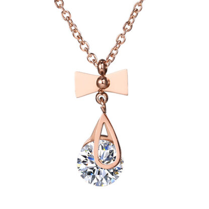 Купить New Fashion Rose Gold Plated Stainless Steel Bow Pendant Chain Necklace for Womens Gift