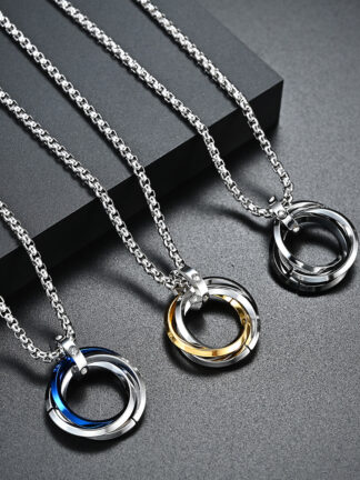 Купить Cool Design Street Hip-hop Style Men Titanium Steel Necklace Black Gold Silver Plated Circle Charm Necklaces