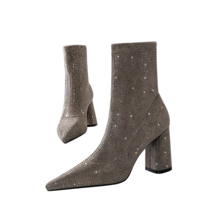 Купить 2021 Winter Fashion Women Boots Beige Pointed Toe Elastic Ankle Boots Heels Shoes Autumn Winter Female Socks Boots