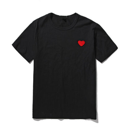 Купить Red Love Hearts T-shirt Peach Heart Men Women Round Neck Cotton Short-sleeved Solid Color Embroidery Heart Lovers Tee Top Hip Hop Shirt